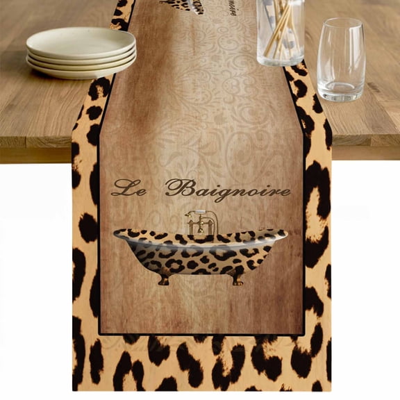Leopard Printed Table Runner 48 Inches Long Farmhouse Dress Scarves, Funny Animals Textured Bathtubs Dining Tablerunner for Coffee Table/Kitchen Island/Party Décor, 13" x 48"