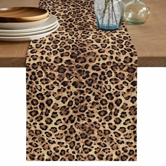 Leopard Printed Table Runner 48 Inches, Modern Animals Textured Brown Bed Runner Dresser Scarves Tabletop for Indoor Outdoor Parties/Ceremony/Banquet, 13" x 48"