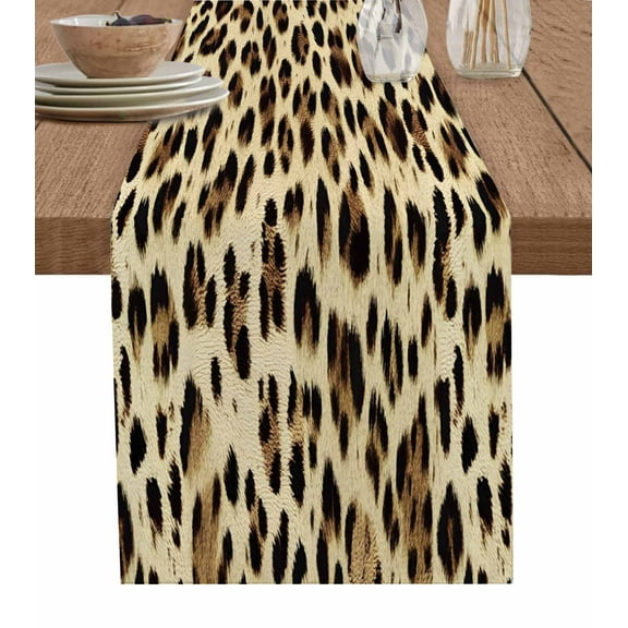 Leopard Printed Table Runner 70 Inches, Modern Animal Fur Patterns Bed Runner Dresser Scarves Tabletop for Indoor Outdoor Parties/Ceremony/Banquet, 13" x 70"