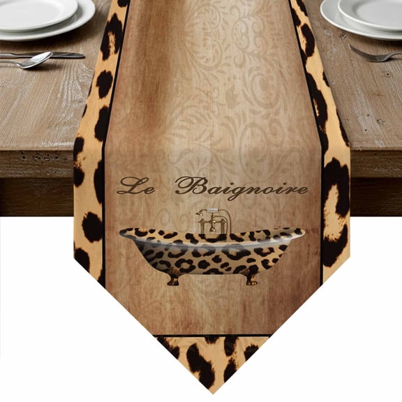 Leopard Printed Table Runner Linen Burlap Table Runner 36 Inches Small Funny Animals Textured Bathtubs Dresser Scarves for Kitchen Island Coffee Dining Party Wedding Banquet Holiday Decor 13"x36"