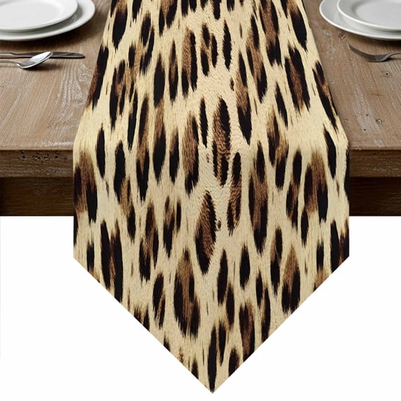 Leopard Printed Table Runner Linen Burlap Table Runner 72 Inches Long Modern Animal Fur Patterns Dresser Scarves for Kitchen Island Coffee Dining Room Party Wedding Banquet Holiday Decoration 13"x72"