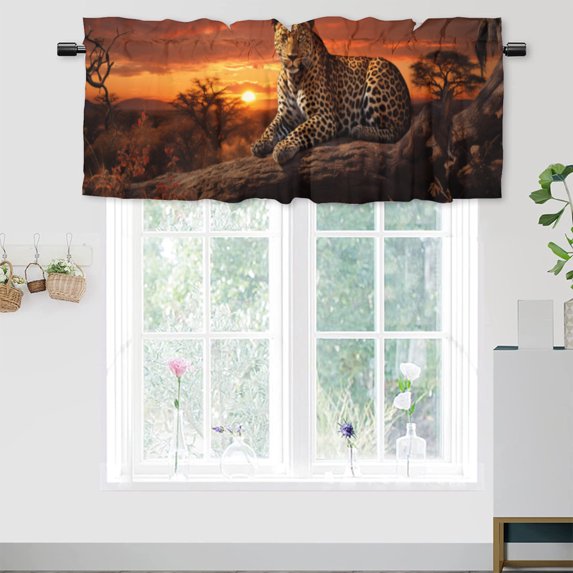 Leopard Printed Window Curtains Valances Safari Cheetah Wild Animal Jungle Sunset Window Valance for Living Room Bedroom, Kitchen Valance Rod Pocket Window Curtain 54 by 18 in, 1 Panel