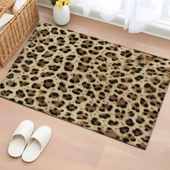 Leopard Prints Bathroom Rug Washable 2x3 Entryway Rug Non Slip Modern Geometric Animals Textured Front Door Mat Low Pile Indoor Doormat Throw Floor Carpet for Kitchen Bedroom Entrance