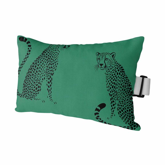 Leopard Prints Outdoor Pillows for Chaise Lounge Chair Waterproof Lumbar Pillows with Insert&Adjustable Strap Beach Headrest Pillow Retro Middle Century Animals Texture Green Pool Pillow 11"x16"