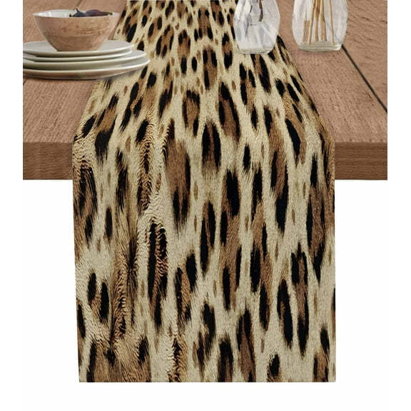 Leopard Prints Table Runner Cotton Linen 90 Inch Holiday Dresser Scarves, Modern Geometric Animals Textured Tablerunner for Kitchen Coffee Dining Bedroom Living Room Dinner Scarf Décor 13''x90''