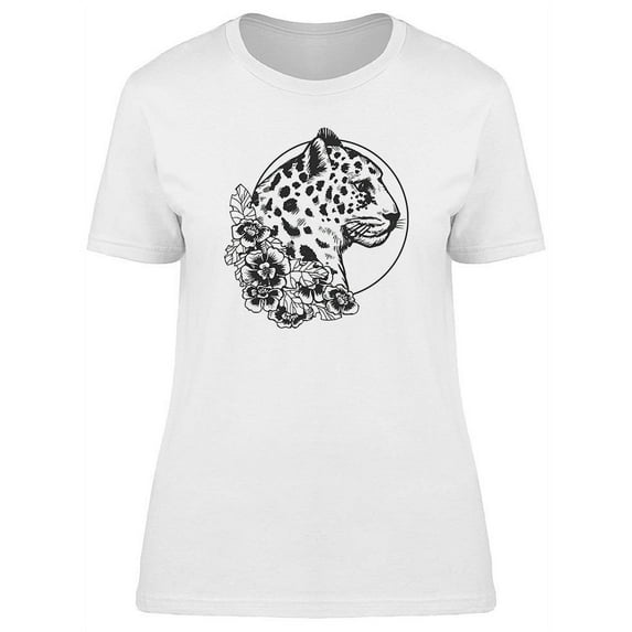 Leopard Profile Flower Wreath T-Shirt Women -Image by Shutterstock, Female x-Large