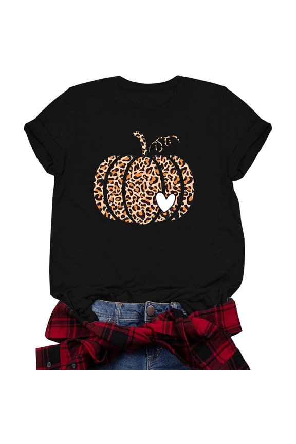 Leopard Pumpkin Graphic T-Shirt – Fall Aesthetic Tee, Cozy Thanksgiving Vibes Shirt