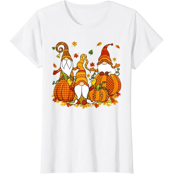 Leopard Pumpkin Print Plaid Gnomes Fall Autumn Thanksgiving T-Shirt