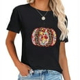thumbnail image 1 of Leopard Pumpkin Shirts Women Halloween Thanksgiving T-Shirts Funny Cute Graphic Tee Fall Gift Short Sleeve Tops, 1 of 5