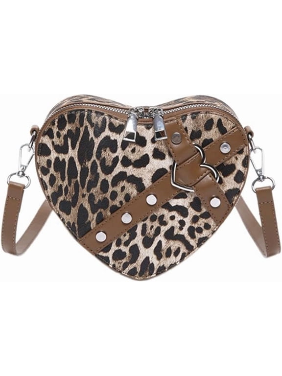 Leopard Purse Cheetah Print Heart Crossbody Vintage Y2K Studded Shoulder Bag For Girls Party