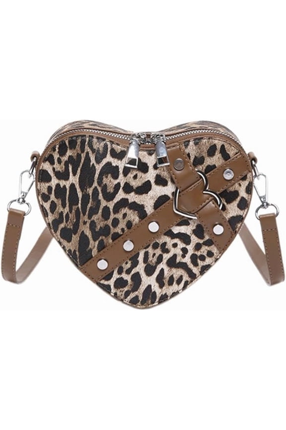 Leopard Purse Cheetah Print Heart Crossbody Vintage Y2K Studded Shoulder Bag For Girls Party