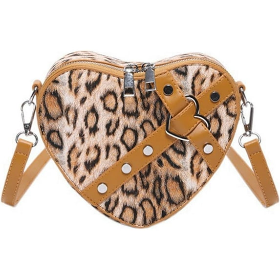 Leopard Purse Cheetah Print Heart Crossbody Vintage Y2K Studded Shoulder Bag For Girls Party