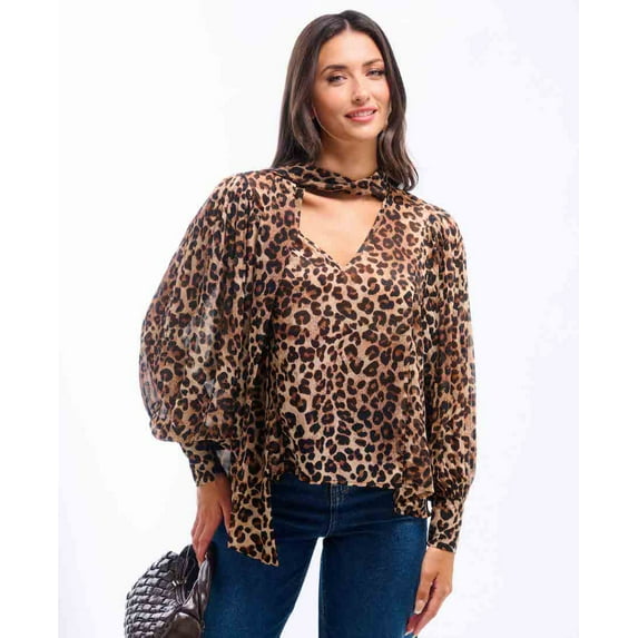 Leopard Printed Tie Neck Blouse
