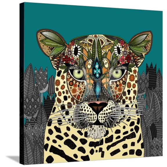 Leopard Queen Teal, Animals Stretched Canvas Wall Art by Sharon Turner Sold by Art.Com