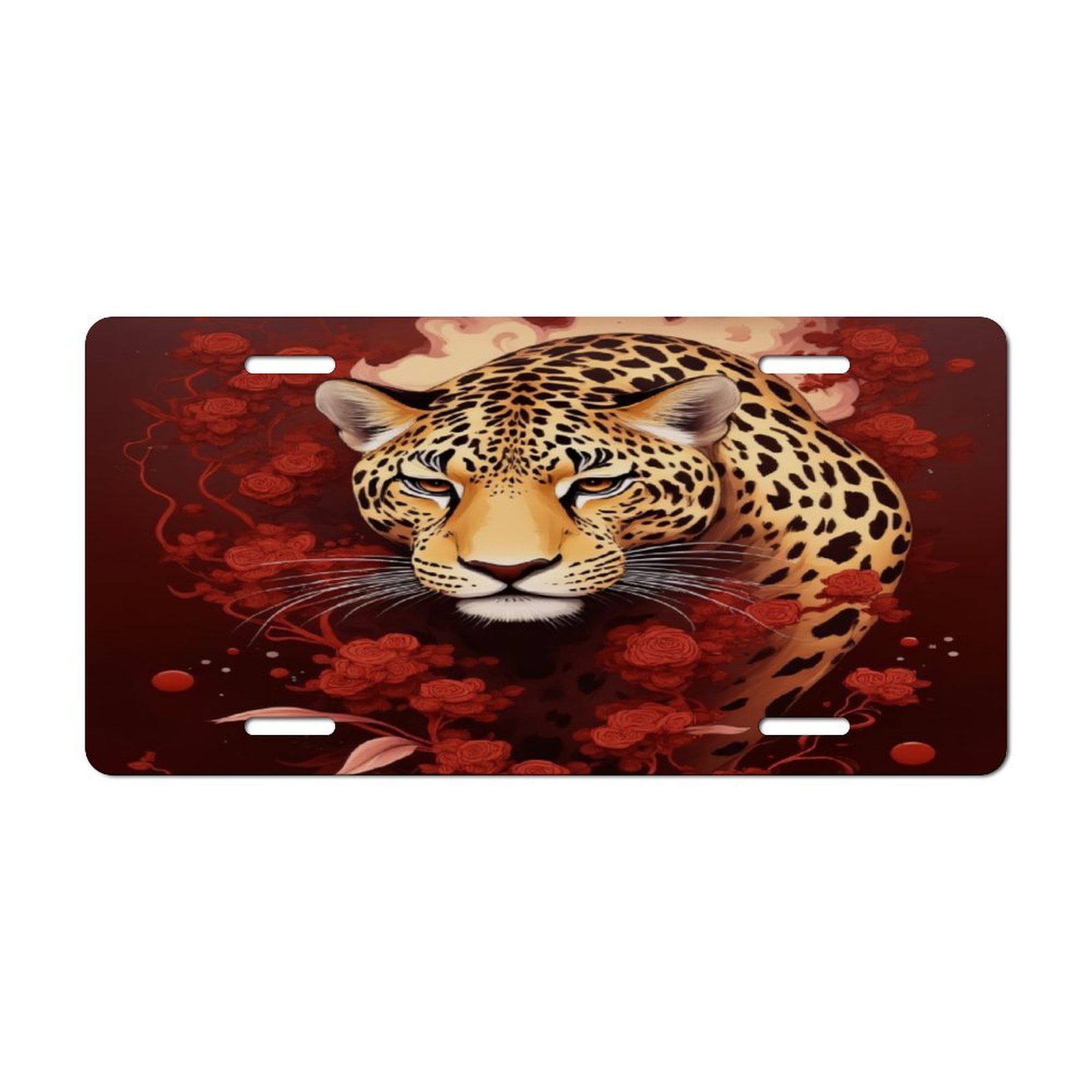 Leopard In Floral Jungle Car Decorative Front License Plate,Vanity Tag,Metal Car Plate,Aluminum-1020156