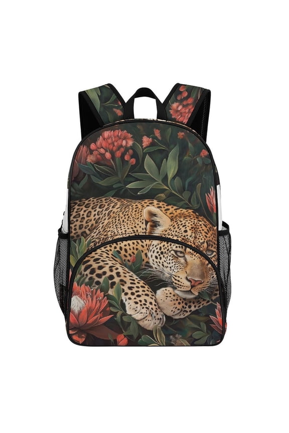 Leopard Rests Amongst Flowers Big Student Laptop Backpack For College Women Middle High Teen Bookbag Travel Daypack