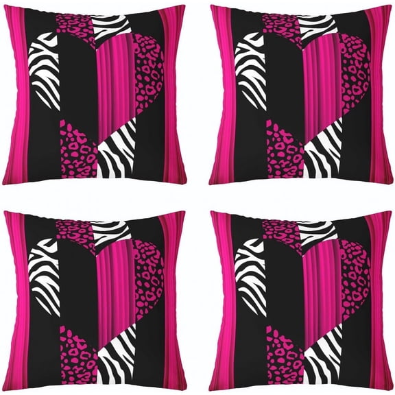 Leopard Reversible Throw Pillow Covers 16 x 16-Inch Kids Cheetah Animal Print Pillow Covers Home Decor for Boys Safari Zebra Square Cushion Covers Set of 4 Hot Pink Sweetheart Geometry