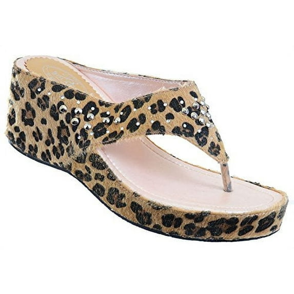 Leopard Rhinestone Bling Leopard Wedge Sandal Fourever Funky
