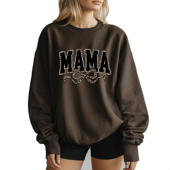 Leopard Ribbon Mama Sweatshirt Women Casual Fall Thanksgiving Season Long Sleeve Graphic Shirts Pullover Tops