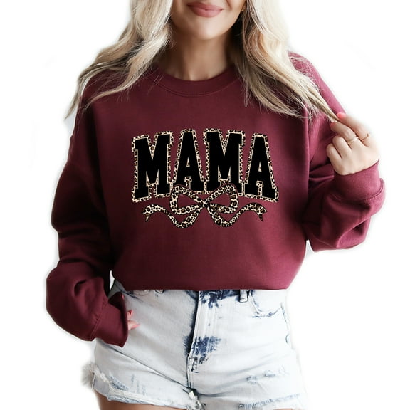 Leopard Ribbon Mama Sweatshirt Women Casual Fall Thanksgiving Season Long Sleeve Graphic Shirts Pullover Tops
