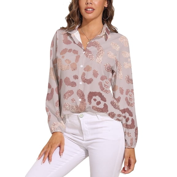 Leopard Rose Gold Texture Long Sleeve Blouse Woman Streetwear Casual Shirts Summer Oversize Woman Streetwear Clothing Birthday Present