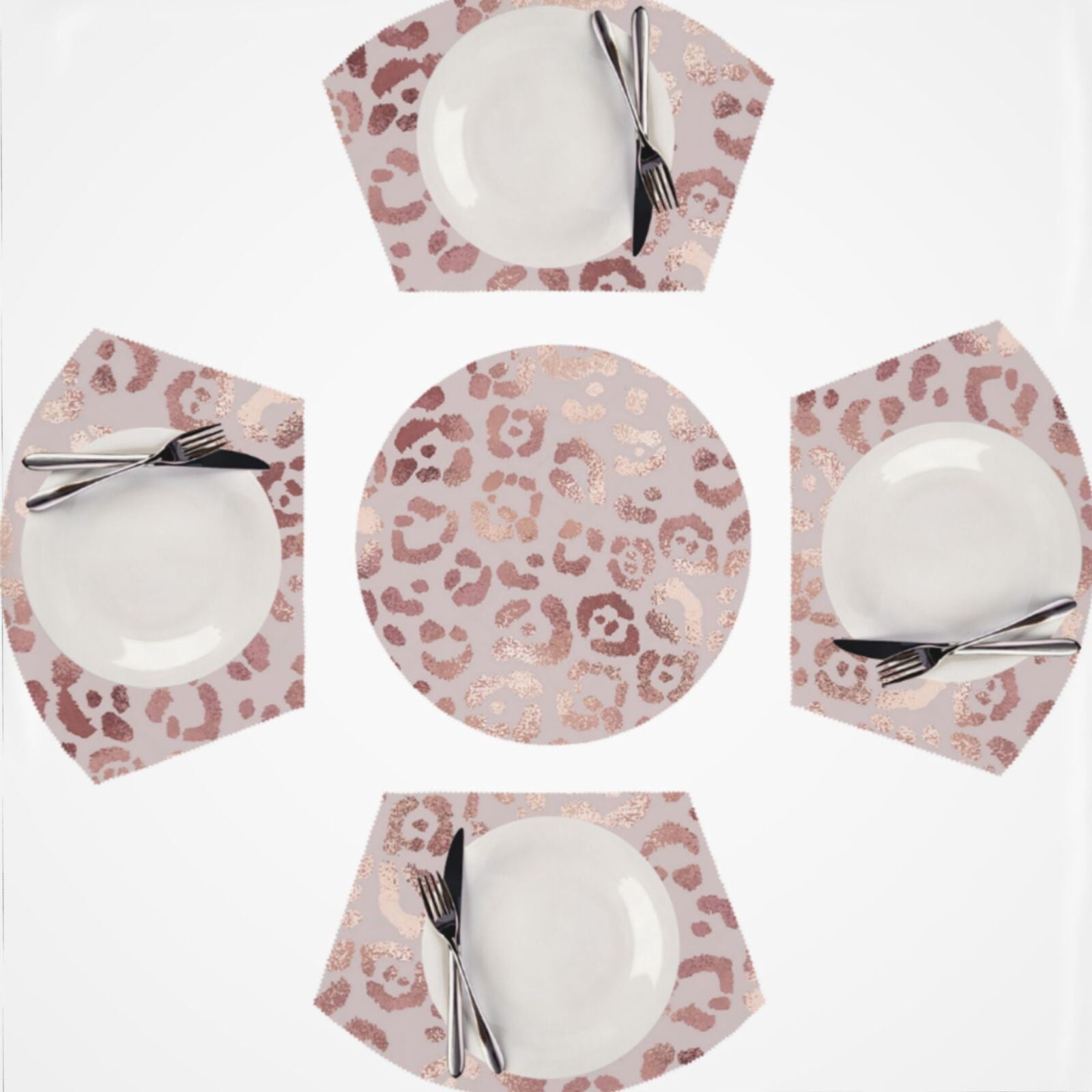 Leopard Rose Gold Texture Round Table Placemats Set Of 5 Wedge Table ...