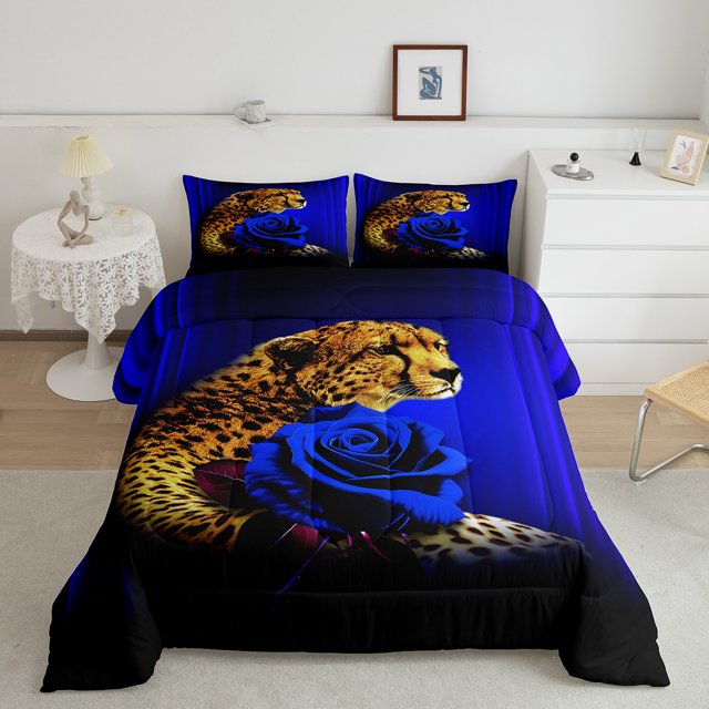Leopard Rose Quilt Abstract Ombre Comforter Set King,Cheetah Print