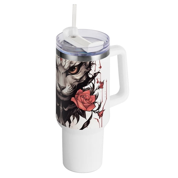Leopard Roses Sword 40 oz Tumbler with Handle Insulated Travel Mug Lid Straw Leak Proof Steel Vacuum Water Bottles Glasses Fits in Car Cup Holder