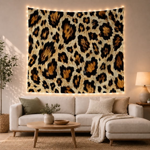 Leopard Rosette Pattern on Cream Fur Texture, Majestic Boho for Animal Print Enthusiasts, Natural Wildlife Wall Decor, Housewarming Gift, Tapestry Wall Hanging for Bedroom and Living Room