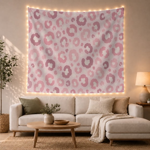 Leopard Rosettes Across a Pastel Pink Field, Serene Watercolor for Animal Print Fans, Soft Pink Wildlife Art, Housewarming Gift, Tapestry Wall Hanging for Bedroom and Dorm