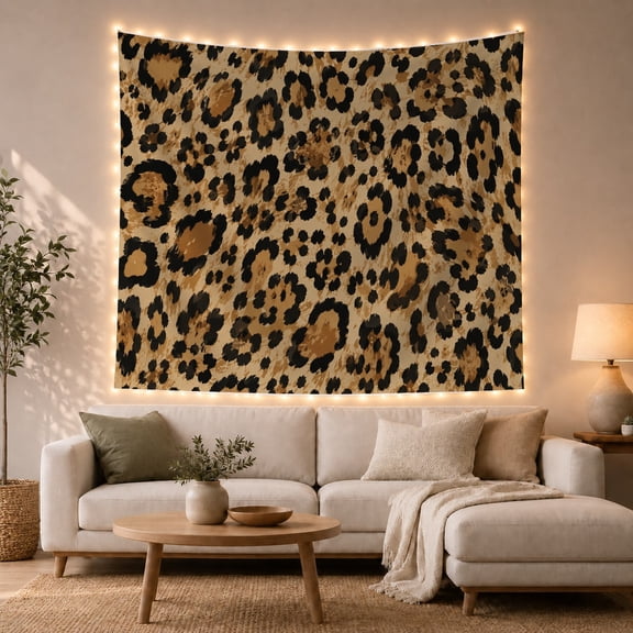 Leopard Rosettes on Cream Background, Adventurous Boho Wall Art for Safari Enthusiasts, Animal Print Decor Housewarming Gift Tapestry Wall Hanging for Bedroom and Living Room