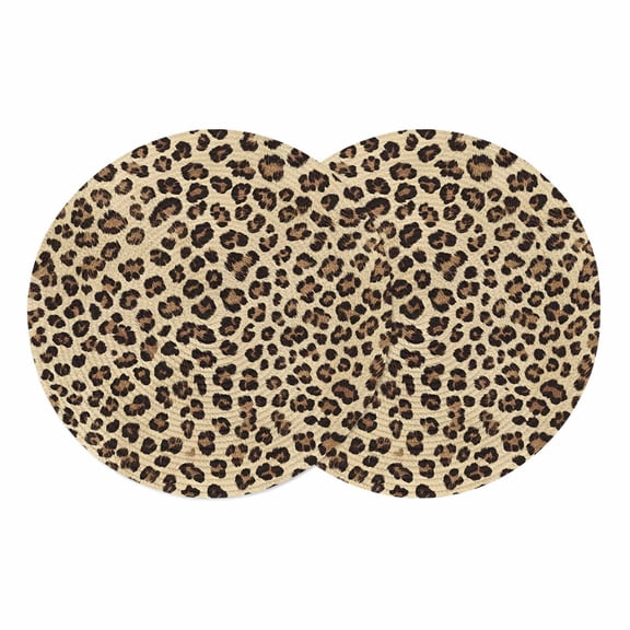 Leopard Round 13 Inch Placemats Set of 2, Brown Black Beige Modern Abstract Impressionist HeatResistant Non Slip Place Mats for Dining Table, Wipeable Braided Kitchen Table Mats for Housewarming