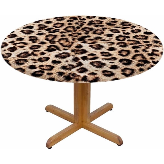 Leopard Round Table Cloth Cheetah Speckled Dots Elastic Edged Table Cover Fade And Stain Resistant Table Cloths Easy To Clean Fits Tables 40-44" Diameter