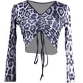 thumbnail image 1 of Leopard Ruched Bust Knit Dance Crop Top Drawstring Top Long Sleeve Dance Clothes Crop Top, 1 of 7