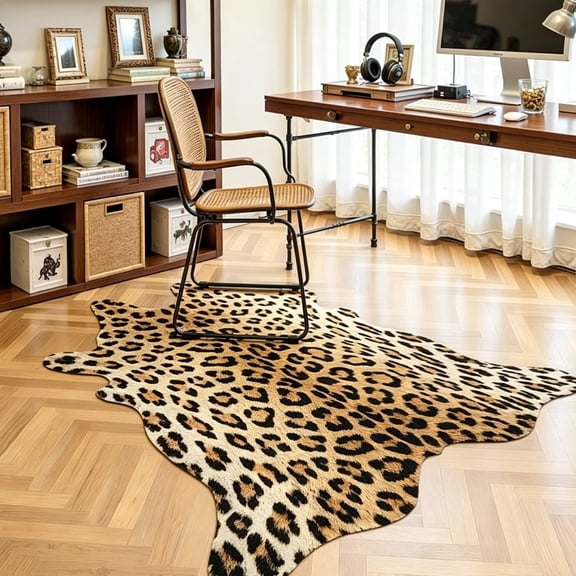 Leopard Rug 6.2 x 7.1 Feet, Premium Animal Skin Cheetah Hide Rug, Sturdy Cheetah Print Rugs for Wall Decor, Western Floor Carpet Decor for Bedroom Living Room, Black and Gold