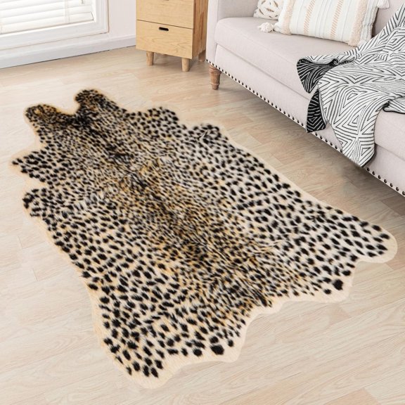 Leopard Rug Cheetah Rug Animals Printed Hide Mats Faux Fur Cowhide Skin Carpet for Home Office, Livingroom, Bedroom, 5.3ft x 6.6ft