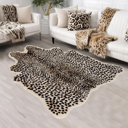 Leopard Rug Premium Cheetah Print Rugs Soft Faux Fur Animal Carpet for Kids Room Bedroom Living Room Teen Room Home Decor (Cheetah Print 63.1 X 83 in)$$Home Decor, Kitchen, & Other