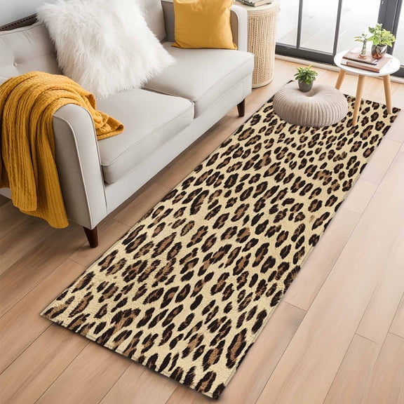 Leopard Runner Rug 2x6 FT,Non Slip Hallway Rugs,Brown Black Beige Modern Abstract Impressionist Washable Soft Floor Carpet Throw Runner Carpet Long Rugs for Entryway Kitchen Bedside Sliding Door