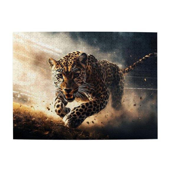 Leopard Running Fast Fierce 500-Piece Wooden Jigsaw Puzzle for Adults, Fun & Challenging Family Game, Stylish Wall Decor & Holiday Gift