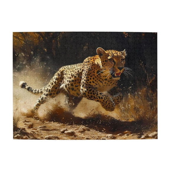 Leopard Running Wild Animal 500-Piece Wooden Jigsaw Puzzle for Adults, Fun & Challenging Family Brain-Teaser, Perfect Home Decor & Gift