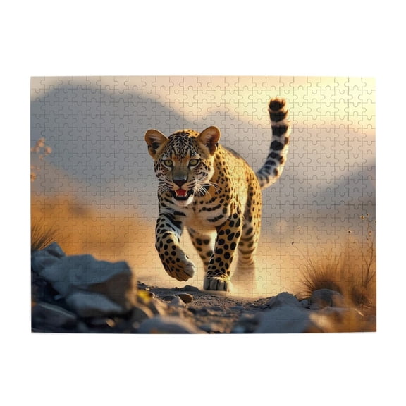 Leopard Running Wild Nature 1000-Piece Wooden Jigsaw Puzzle for Adults, Fun & Challenging Family Game, Stylish Wall Decor & Holiday Gift
