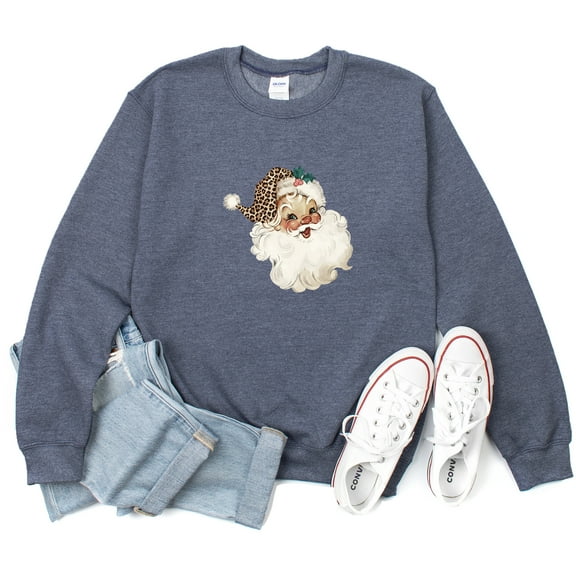 Leopard Santa Claus Sweatshirt Cute Women Holiday Season Long Sleeve Christmas Graphic Shirts Pullover Tops