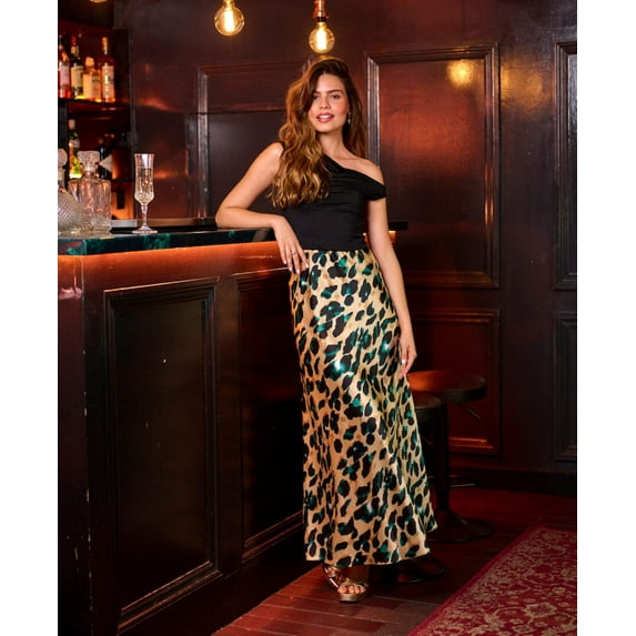Leopard Satin Maxi Slip Skirt