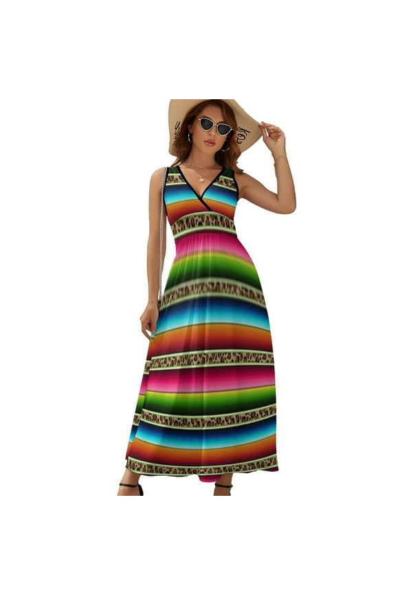 Leopard Serape Dress Fashion Boho Beach Long Dresses Female Party Printed Maxi Dress