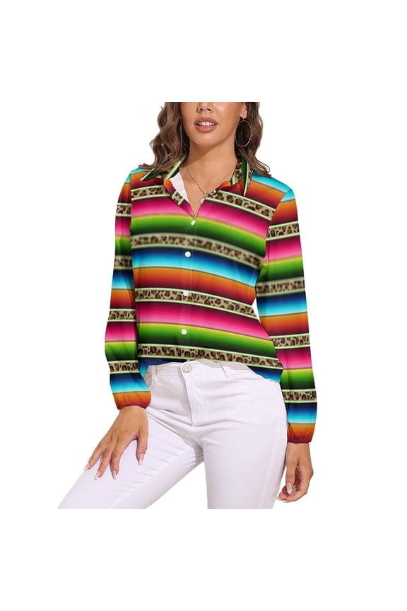 Leopard Serape Long Sleeve Blouse Woman Streetwear Casual Shirts Summer Oversize Woman Streetwear Clothing Birthday Present