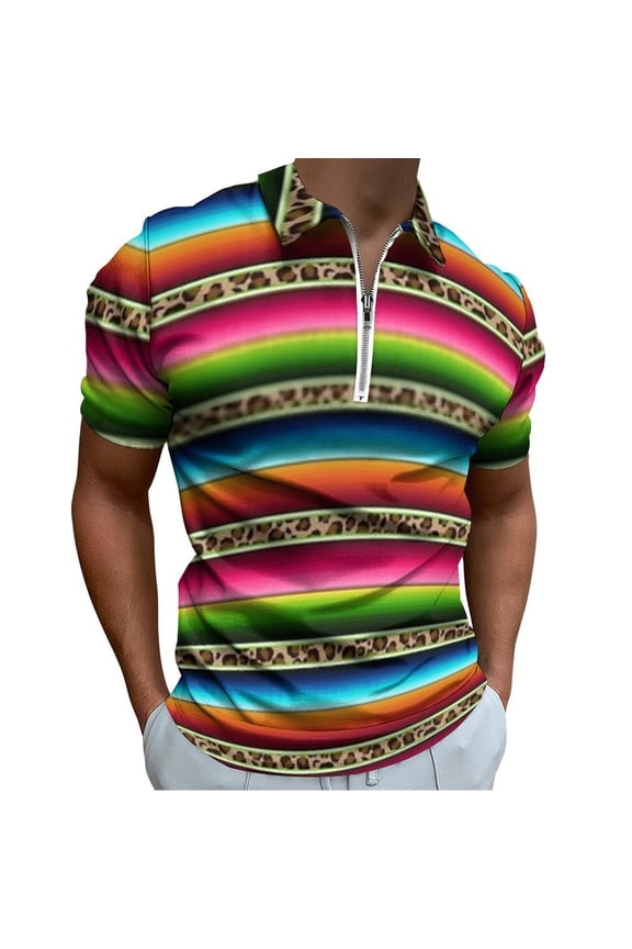 Leopard Serape Men Zipper T-shirt Summer Casual Short Sleeve T-shirt Top