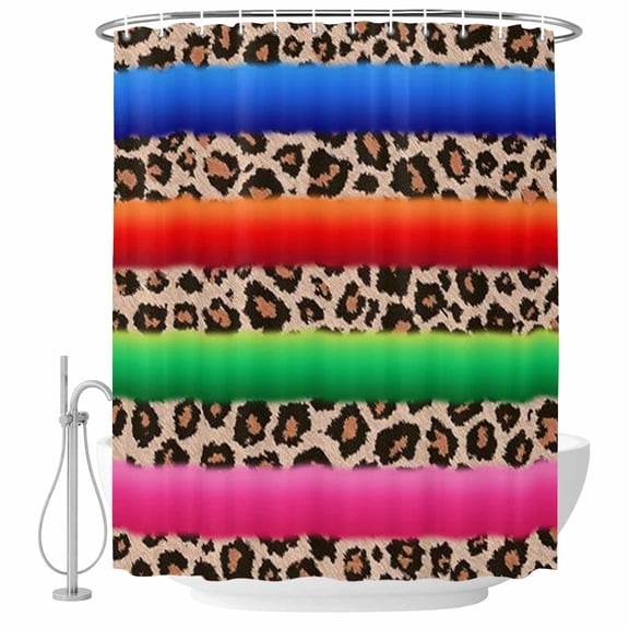 Leopard Serape Mexico Fabric Shower Curtain Bohemian Indian Stripe Western Boho Washable Shower Curtains for Bathroom, Waterproof Bath Curtain with Hooks Home Decor 72x72in