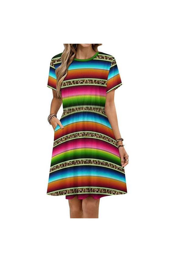Leopard Serape Sundress Short Sleeve Dress Summer Women Clothes Dress for Women Dresses