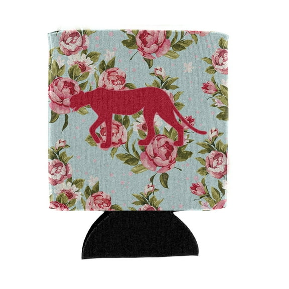 Leopard Shabby Chic Blue Roses Can or Bottle Beverage Insulator Hugger BB1004