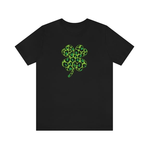 Leopard Shamrock Shirt | Lucky Four Leaf Clover Shirt | Saint Patricks Day Shirt | Unisex Jersey Short Sleeve Tee